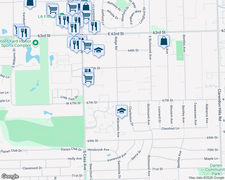 map of restaurants, bars, coffee shops, grocery stores, and more near 1018 Sean Circle in Darien
