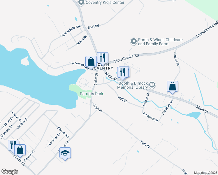 map of restaurants, bars, coffee shops, grocery stores, and more near 20 Wall Street in Coventry
