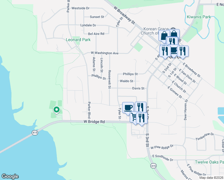 map of restaurants, bars, coffee shops, grocery stores, and more near 910 Tyler Street in Polk City