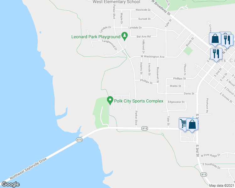 map of restaurants, bars, coffee shops, grocery stores, and more near 1610 Seagrass Avenue in Polk City