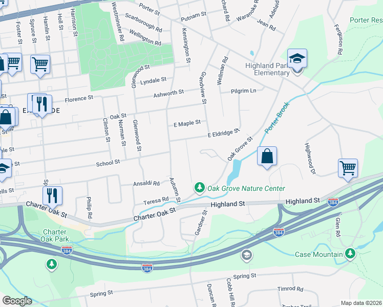 map of restaurants, bars, coffee shops, grocery stores, and more near 27 Patriot Lane in Manchester