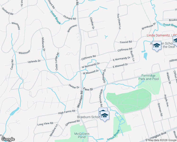 map of restaurants, bars, coffee shops, grocery stores, and more near 17 West Maxwell Drive in West Hartford