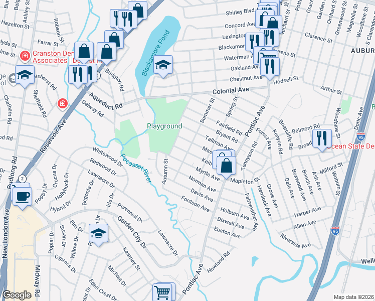 map of restaurants, bars, coffee shops, grocery stores, and more near 78 Keith Avenue in Cranston