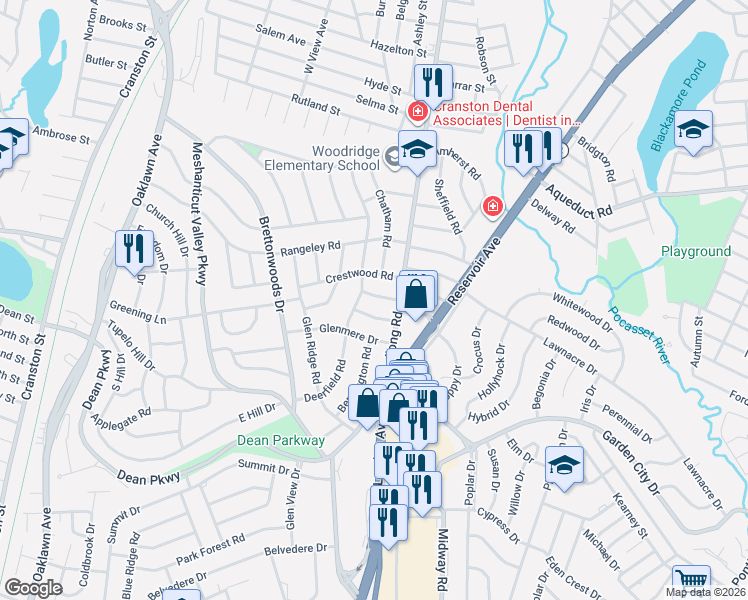 map of restaurants, bars, coffee shops, grocery stores, and more near 27 Everett Road in Cranston