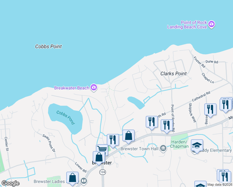 map of restaurants, bars, coffee shops, grocery stores, and more near 191 Crocker Lane in Brewster