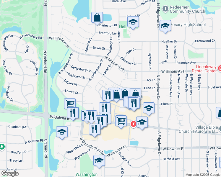 map of restaurants, bars, coffee shops, grocery stores, and more near 2080 Best Place in Aurora