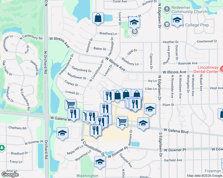 map of restaurants, bars, coffee shops, grocery stores, and more near 2080 Best Place in Aurora