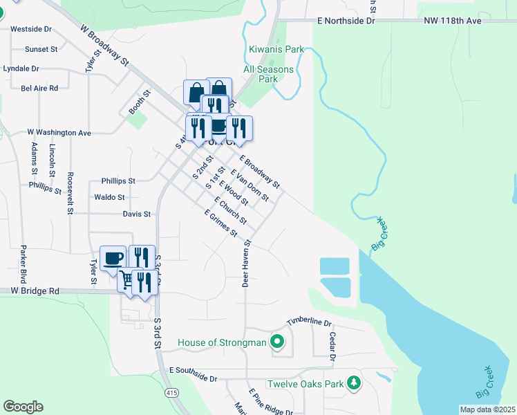 map of restaurants, bars, coffee shops, grocery stores, and more near 310 East Van Dorn Street in Polk City