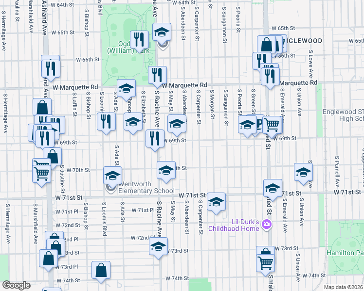 map of restaurants, bars, coffee shops, grocery stores, and more near in Chicago
