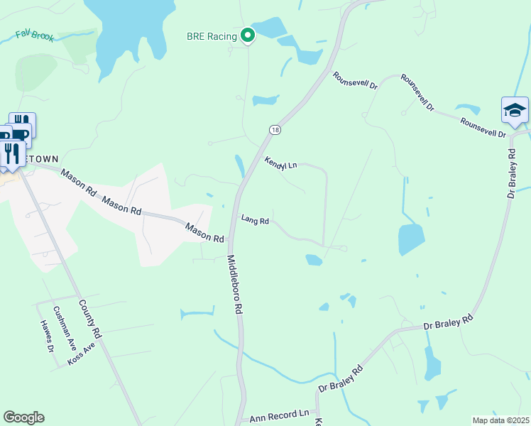 map of restaurants, bars, coffee shops, grocery stores, and more near 108 Middleboro Road in Freetown
