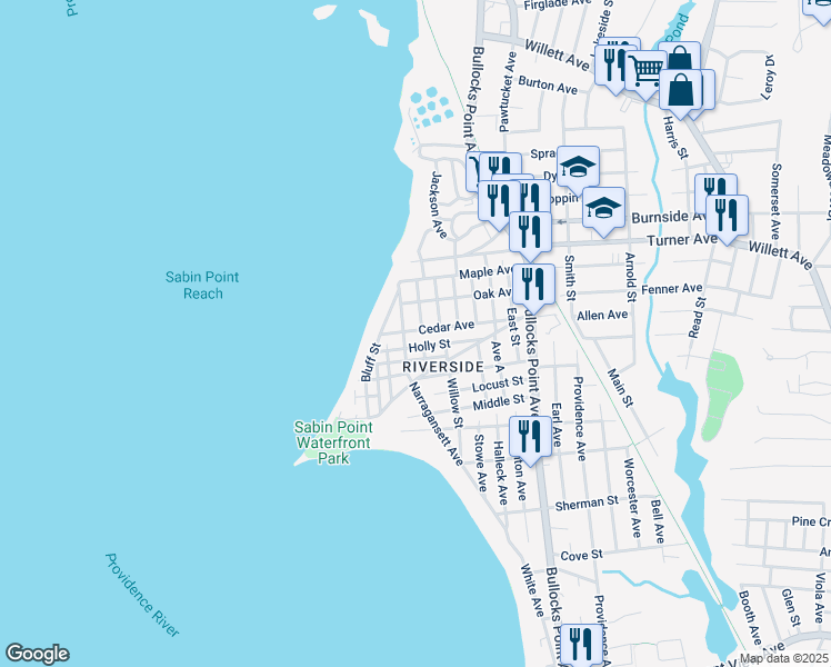 map of restaurants, bars, coffee shops, grocery stores, and more near 34 Cypress Street in East Providence