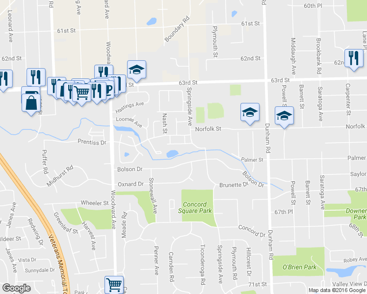 map of restaurants, bars, coffee shops, grocery stores, and more near 1739 Prentiss Drive in Downers Grove