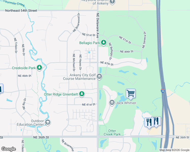 map of restaurants, bars, coffee shops, grocery stores, and more near 4515 Northeast McDougal Lane in Ankeny