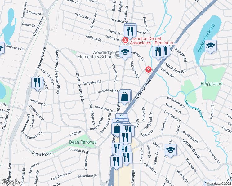 map of restaurants, bars, coffee shops, grocery stores, and more near 507 Budlong Road in Cranston