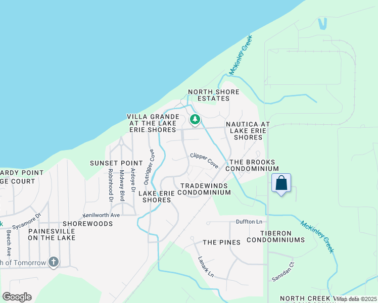 map of restaurants, bars, coffee shops, grocery stores, and more near 1580 Commodore Cove in Painesville