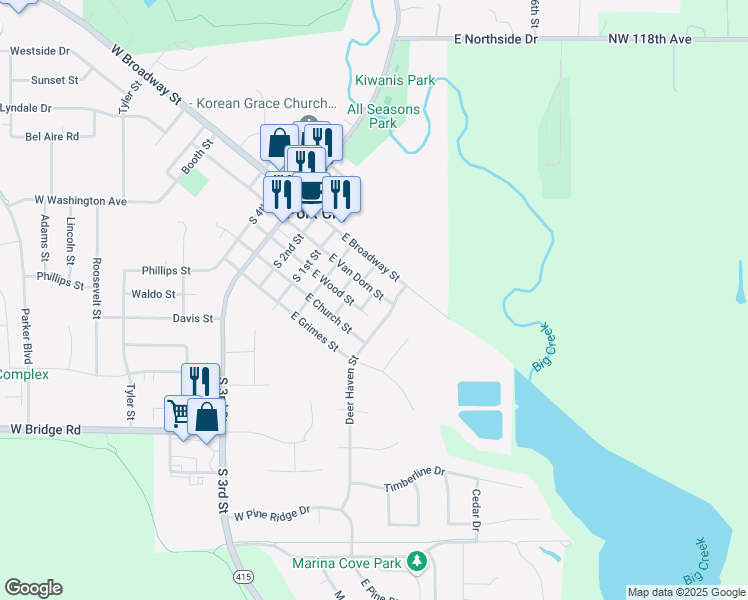 map of restaurants, bars, coffee shops, grocery stores, and more near 318 Van Dorn Street in Polk City