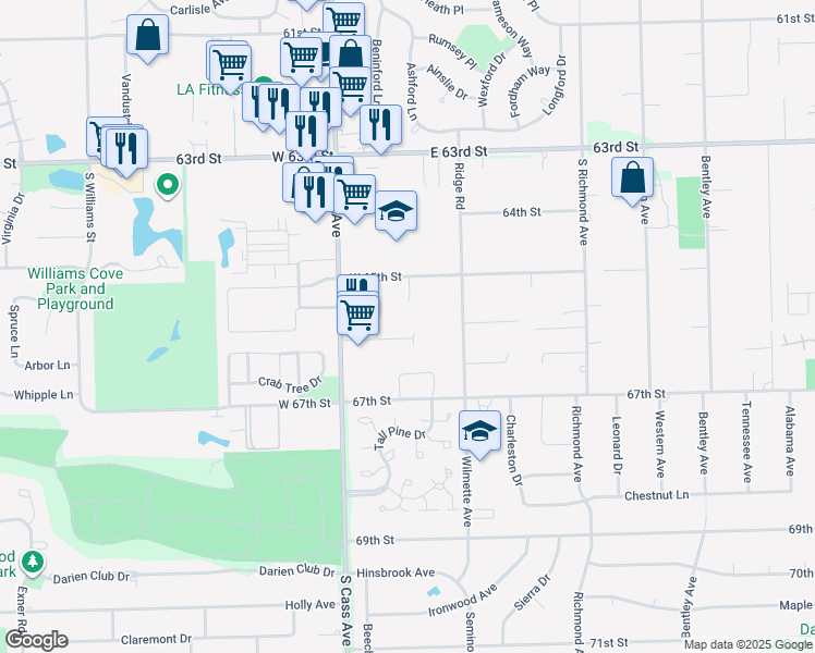 map of restaurants, bars, coffee shops, grocery stores, and more near 45 Falcon Place in Westmont