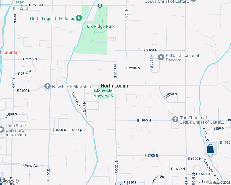 map of restaurants, bars, coffee shops, grocery stores, and more near 2063 North 1200 East in North Logan