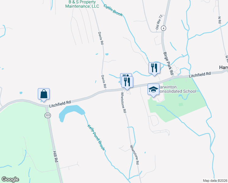 map of restaurants, bars, coffee shops, grocery stores, and more near 195 Litchfield Road in Harwinton