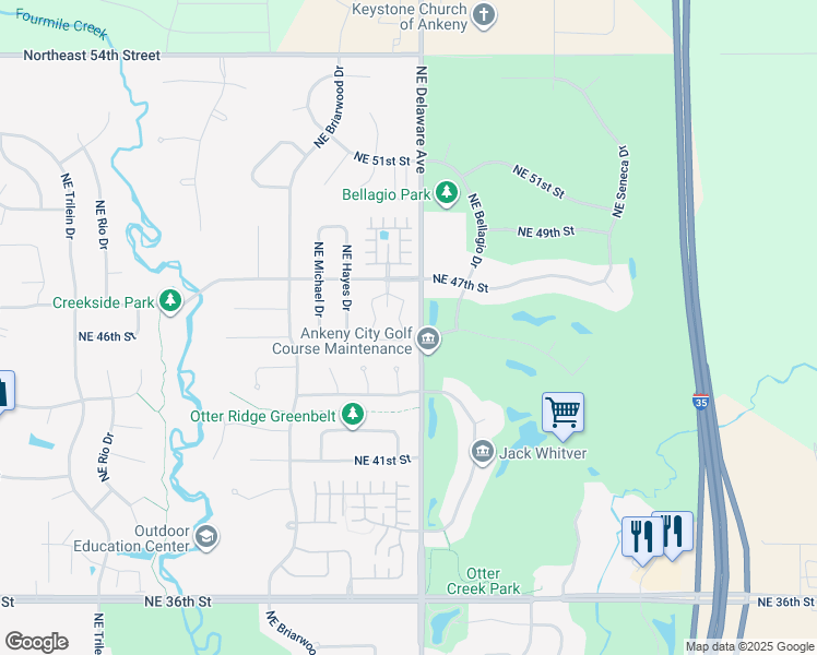 map of restaurants, bars, coffee shops, grocery stores, and more near 4548 Northeast McDougal Lane in Ankeny