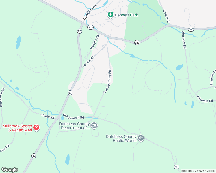 map of restaurants, bars, coffee shops, grocery stores, and more near 56 County House Road in Millbrook