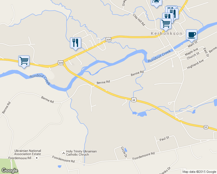 map of restaurants, bars, coffee shops, grocery stores, and more near 6120 U.S. 44 in Kerhonkson