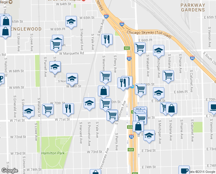 map of restaurants, bars, coffee shops, grocery stores, and more near in Chicago