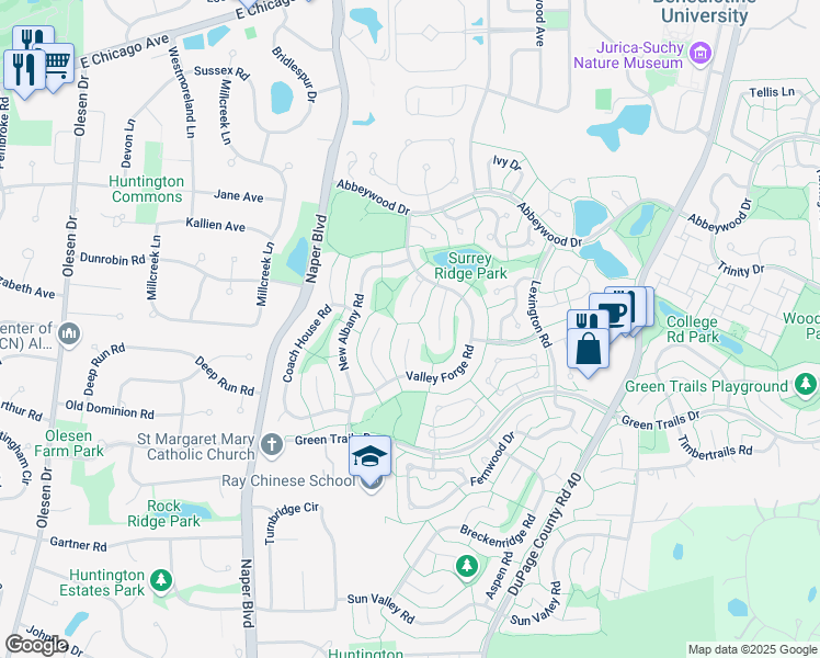 map of restaurants, bars, coffee shops, grocery stores, and more near 6446 Hanover Court in Lisle