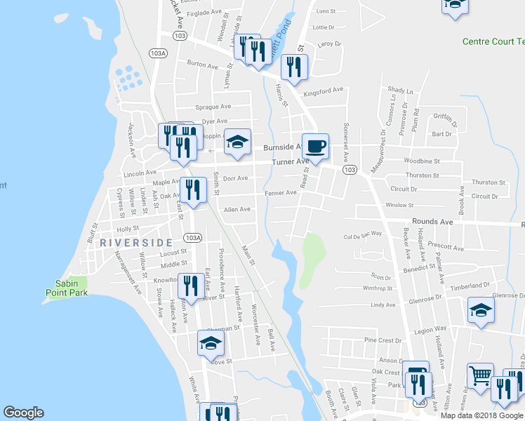 map of restaurants, bars, coffee shops, grocery stores, and more near 146 Arnold Street in East Providence
