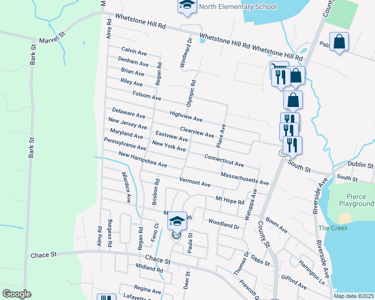 map of restaurants, bars, coffee shops, grocery stores, and more near New York Avenue in Somerset