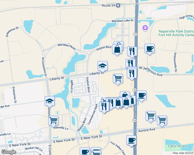 map of restaurants, bars, coffee shops, grocery stores, and more near 865 Lewisburg Lane in Aurora