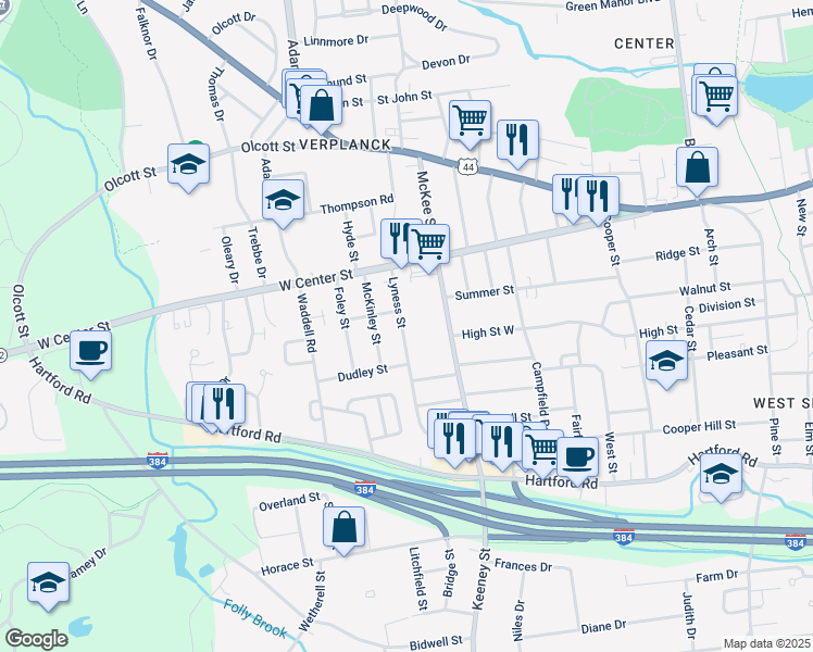 map of restaurants, bars, coffee shops, grocery stores, and more near 47 Lyness Street in Manchester