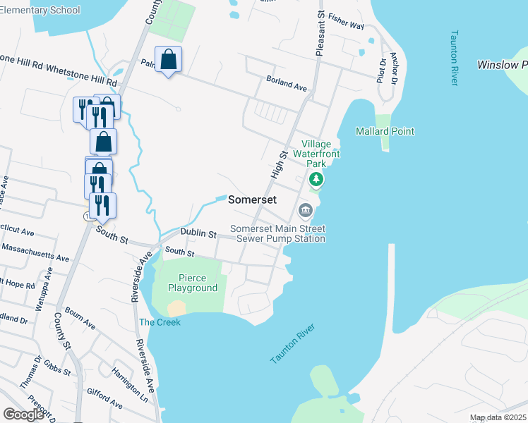 map of restaurants, bars, coffee shops, grocery stores, and more near 188 High Street in Somerset