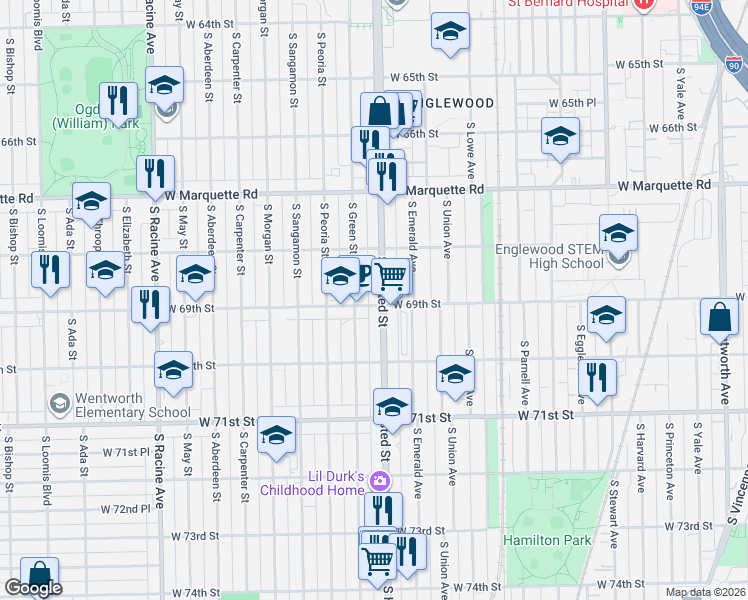 map of restaurants, bars, coffee shops, grocery stores, and more near in Chicago