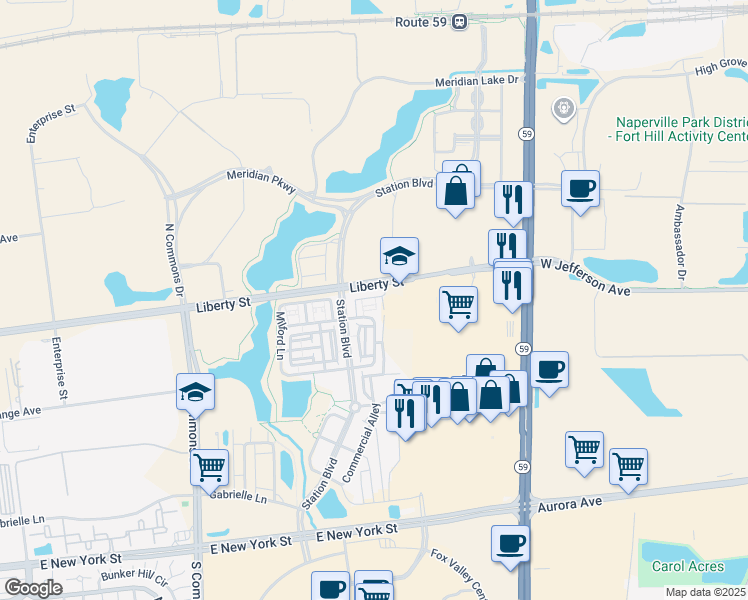 map of restaurants, bars, coffee shops, grocery stores, and more near 865 Lewisburg Lane in Aurora