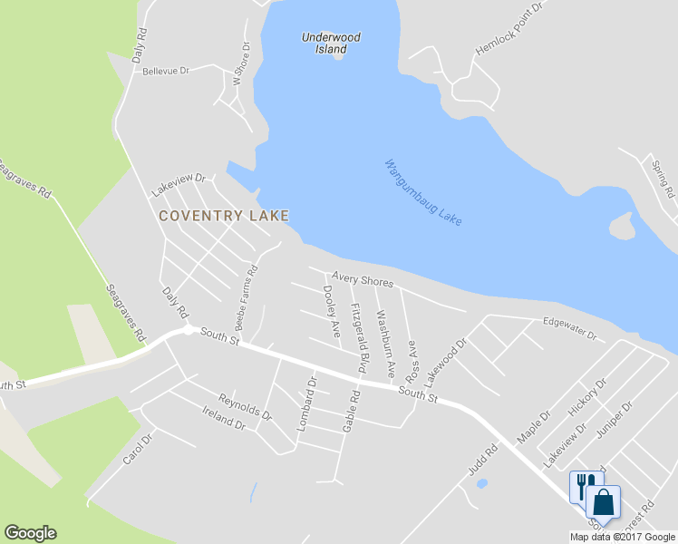 map of restaurants, bars, coffee shops, grocery stores, and more near 190 Avery Shores in Coventry