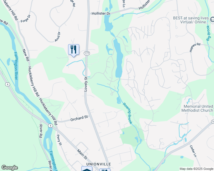 map of restaurants, bars, coffee shops, grocery stores, and more near 2 Hampton Place in Avon