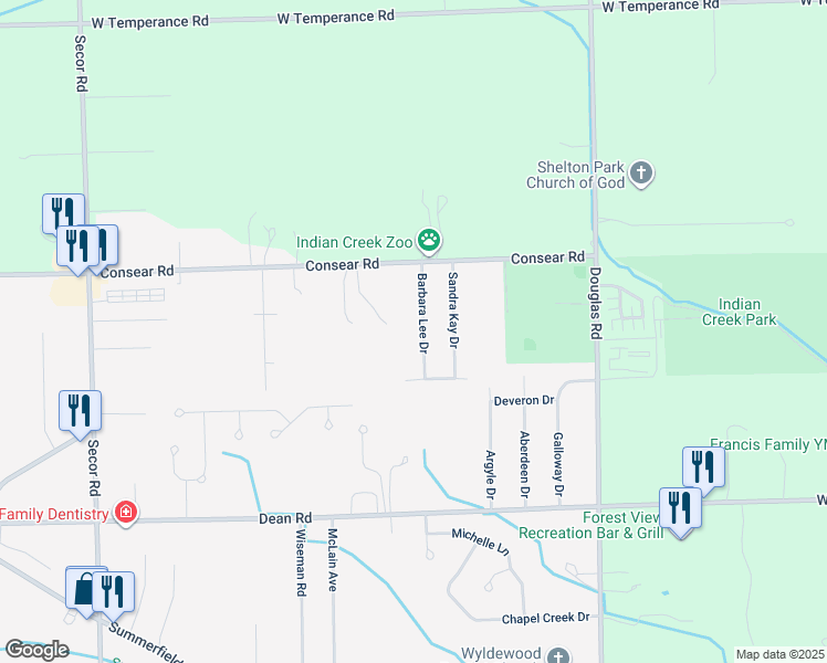 map of restaurants, bars, coffee shops, grocery stores, and more near 8493 Barbara Lee Drive in Lambertville
