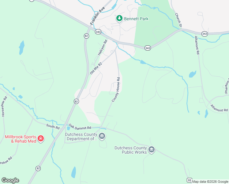 map of restaurants, bars, coffee shops, grocery stores, and more near 56 County House Road in Millbrook