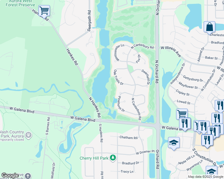 map of restaurants, bars, coffee shops, grocery stores, and more near in Aurora