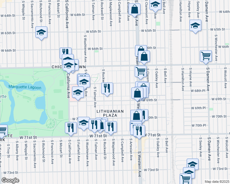 map of restaurants, bars, coffee shops, grocery stores, and more near in Chicago