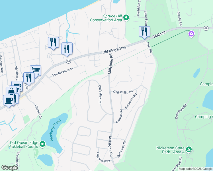 map of restaurants, bars, coffee shops, grocery stores, and more near 139 Millstone Road in Brewster