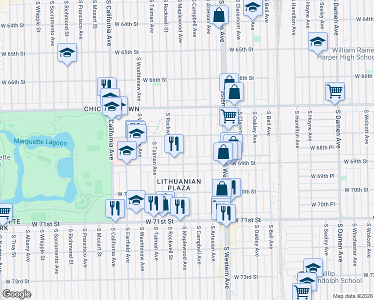 map of restaurants, bars, coffee shops, grocery stores, and more near in Chicago