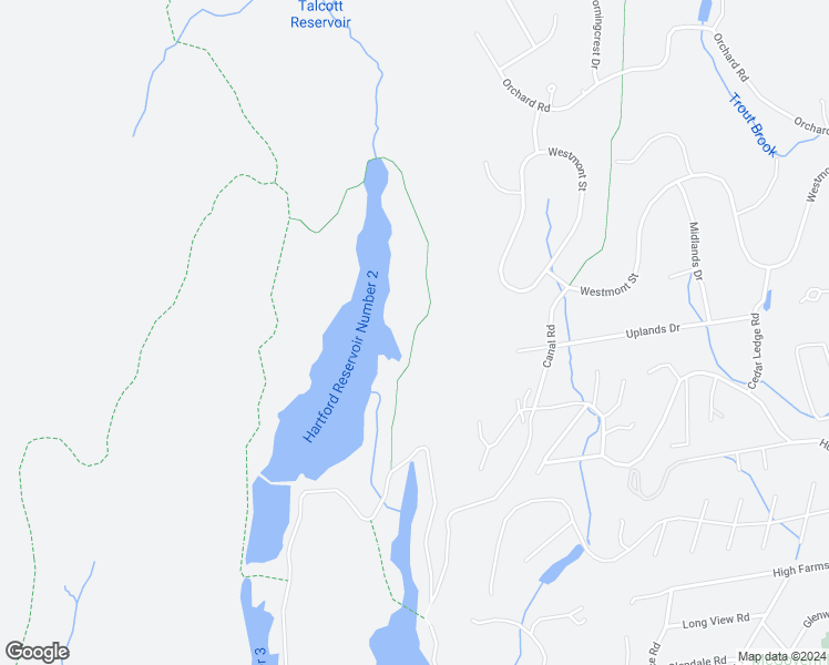 map of restaurants, bars, coffee shops, grocery stores, and more near West Hartford Reservoir 2 Road in West Hartford