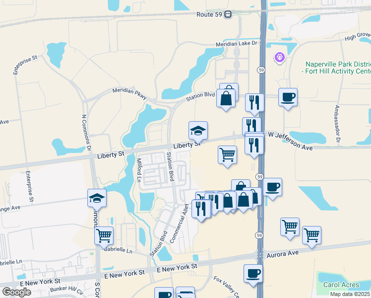 map of restaurants, bars, coffee shops, grocery stores, and more near 865 Lewisburg Lane in Aurora