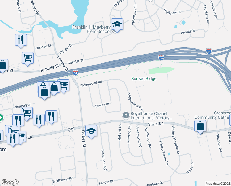 map of restaurants, bars, coffee shops, grocery stores, and more near 31 Summerset Drive in East Hartford