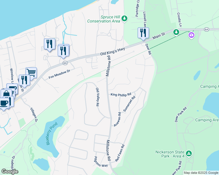 map of restaurants, bars, coffee shops, grocery stores, and more near 139 Millstone Road in Brewster