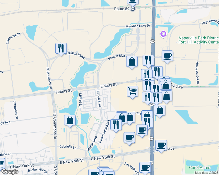 map of restaurants, bars, coffee shops, grocery stores, and more near 865 Lewisburg Lane in Aurora