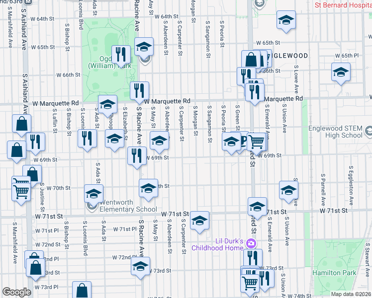 map of restaurants, bars, coffee shops, grocery stores, and more near in Chicago