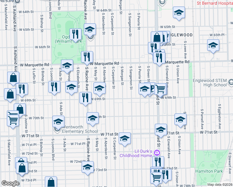 map of restaurants, bars, coffee shops, grocery stores, and more near in Chicago
